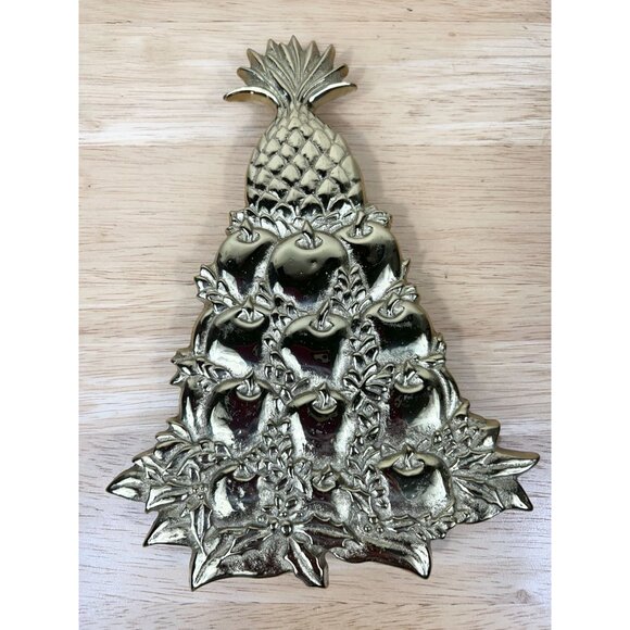 VIRGINIA METALCRAFTERS Brass Christmas Tree Trivet Williamsburg Pineapple VTG - Picture 2 of 10